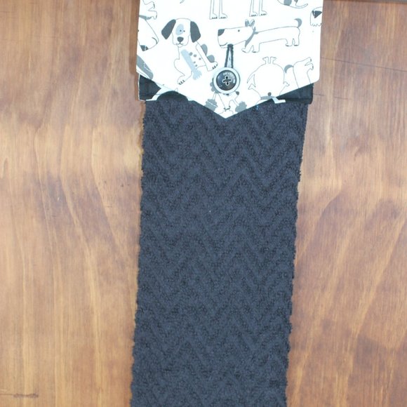 DOG NOVELTY PRINT BLACK & WHITE HANDMADE HANGING KITCHEN BLACK COTTON TOWEL - Picture 4 of 4